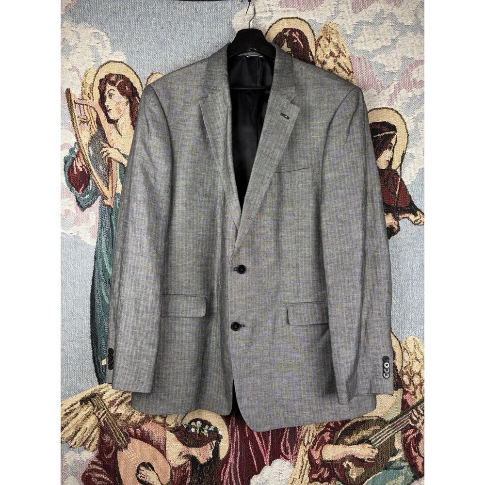 Men's Tommy Hilfiger Gray Herringbone Linen Blend 44L Blazer Jacket